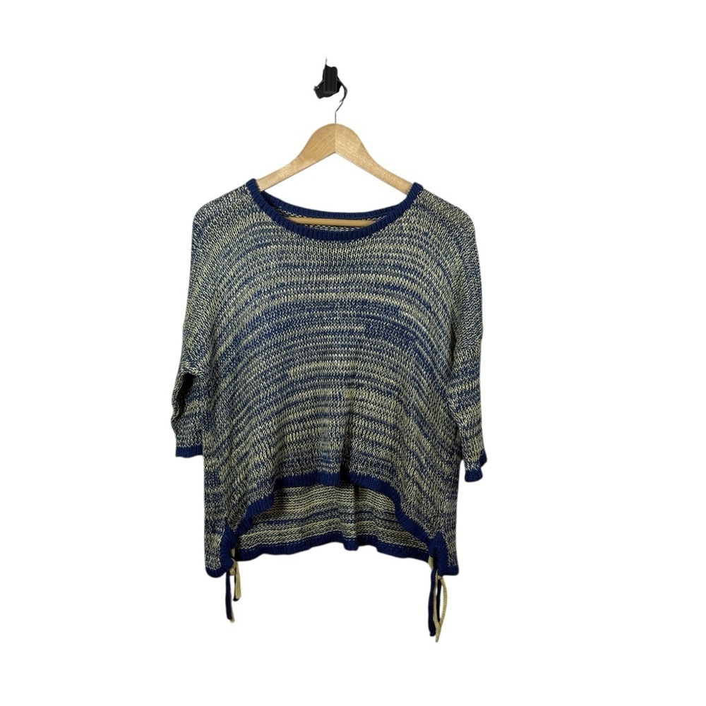 VINTAGE Women’s Knit Crochet Round Neck Tie Detail Sweater Blue/Yellow OS